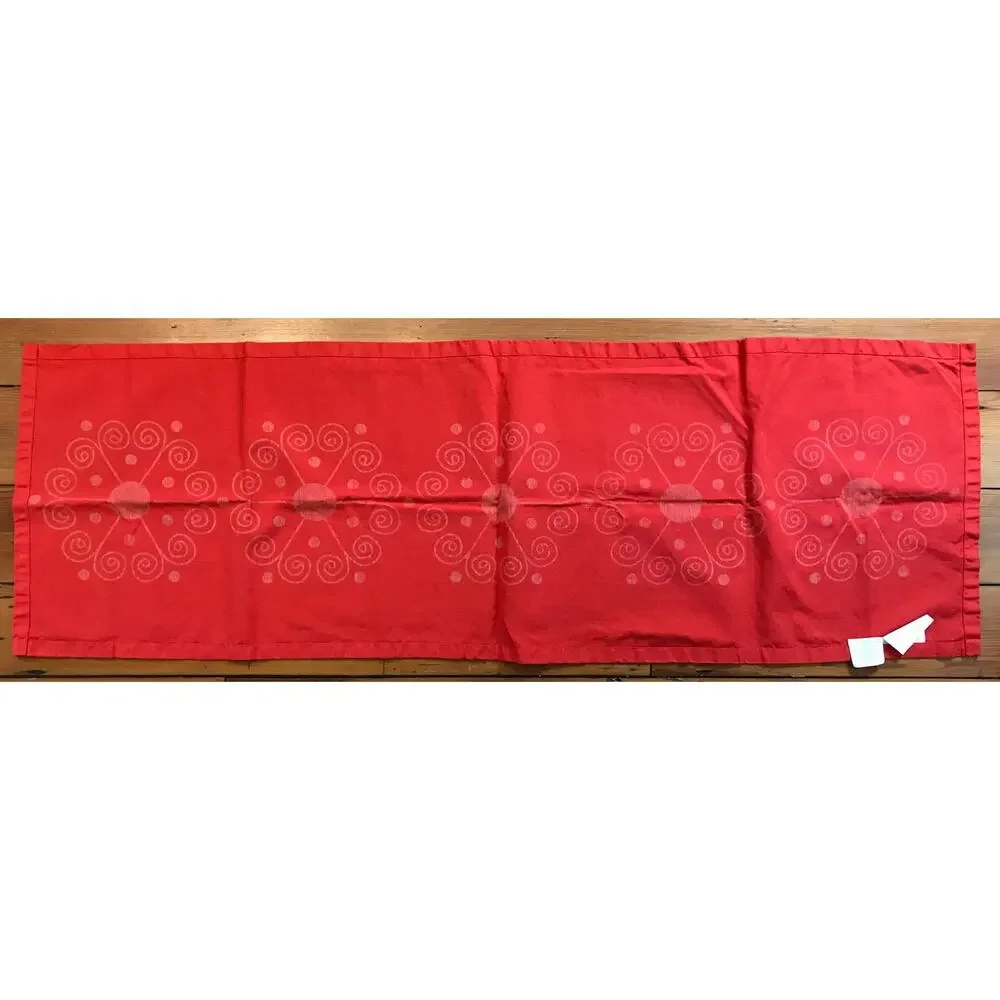 IKEA Isig Red Christmas Snowflake Winter Holiday Linen Cotton Table Runner 54